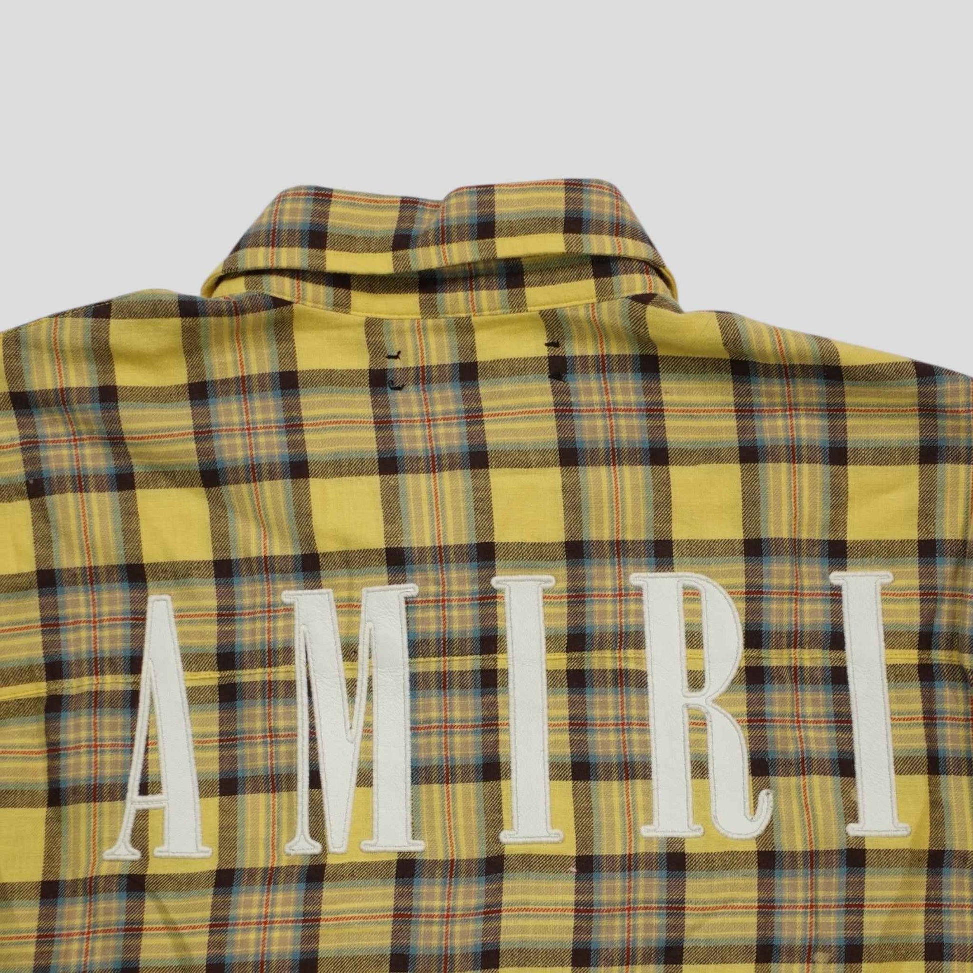 Amiri Splatter Plaid Button Up in Yellow