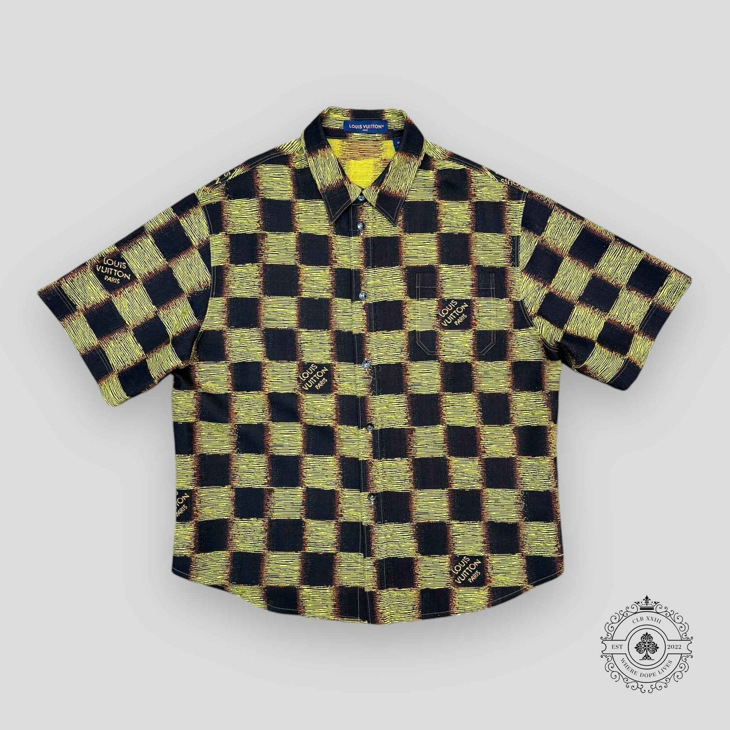 Louis Vuitton Short-Sleeved Damier Wool Shirt in Black/Yellow