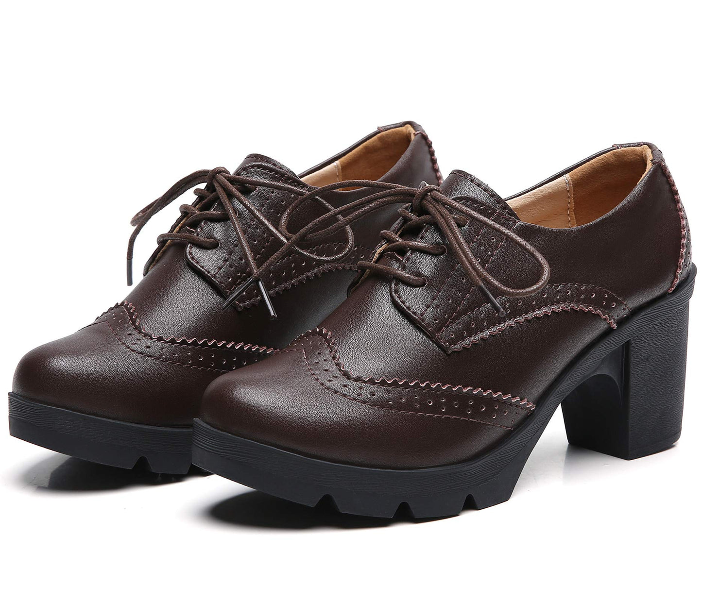 LUW Women's Leather Platform Chunky Oxford Shoes