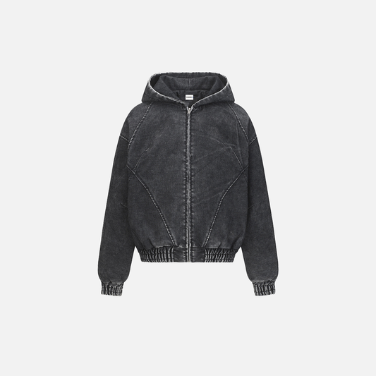 Vintage Distressed Zip-Up Hooded Washed Sweatshirt - Luxuryurbanwear