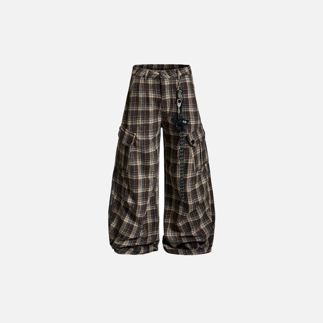 Vintage Plaid Cartoon Casual Cargo Pants - Luxuryurbanwear