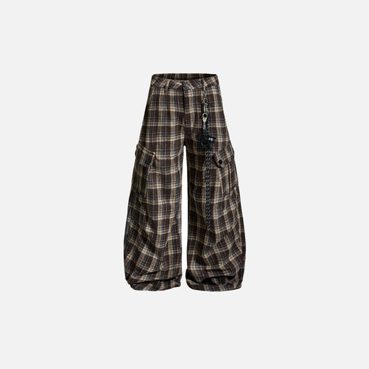 Vintage Plaid Cartoon Casual Cargo Pants - Luxuryurbanwear