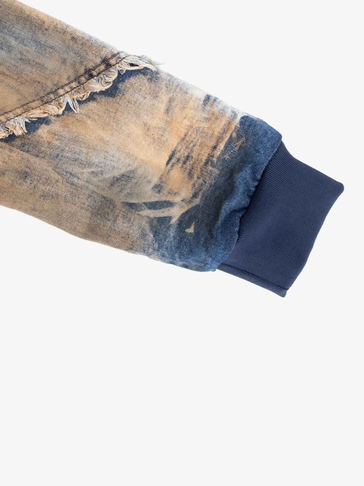 Distressed Mud-Dyed Frayed Edge Denim Bomber Jacket