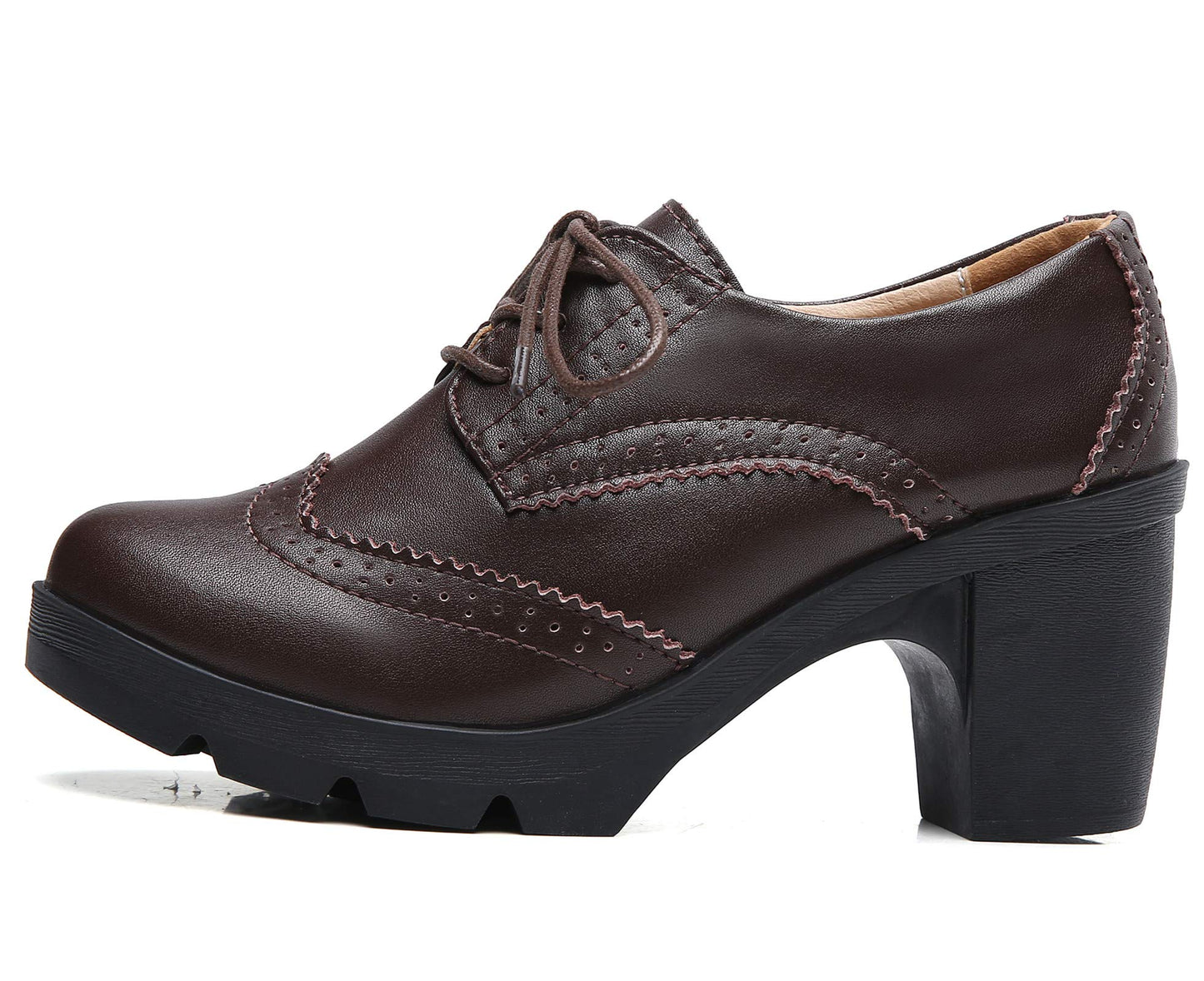 LUW Women's Leather Platform Chunky Oxford Shoes