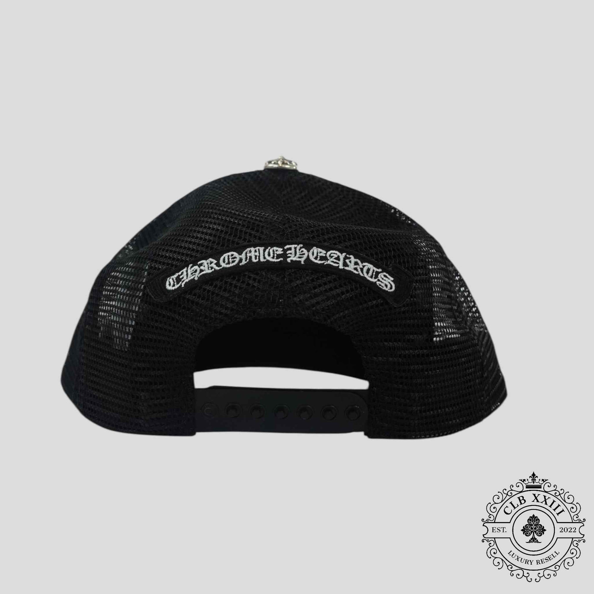 Chrome Hearts Triple Cross Trucker Hat in Black / Orange