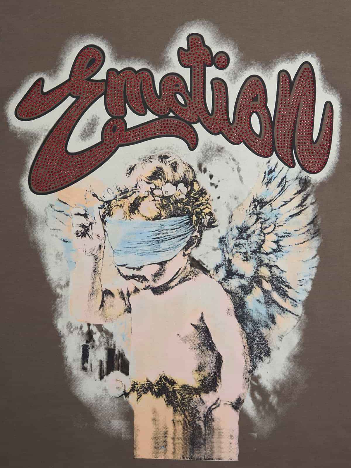 Retro Blindfold Angel Rhinestone Letter Graphic T-Shirt