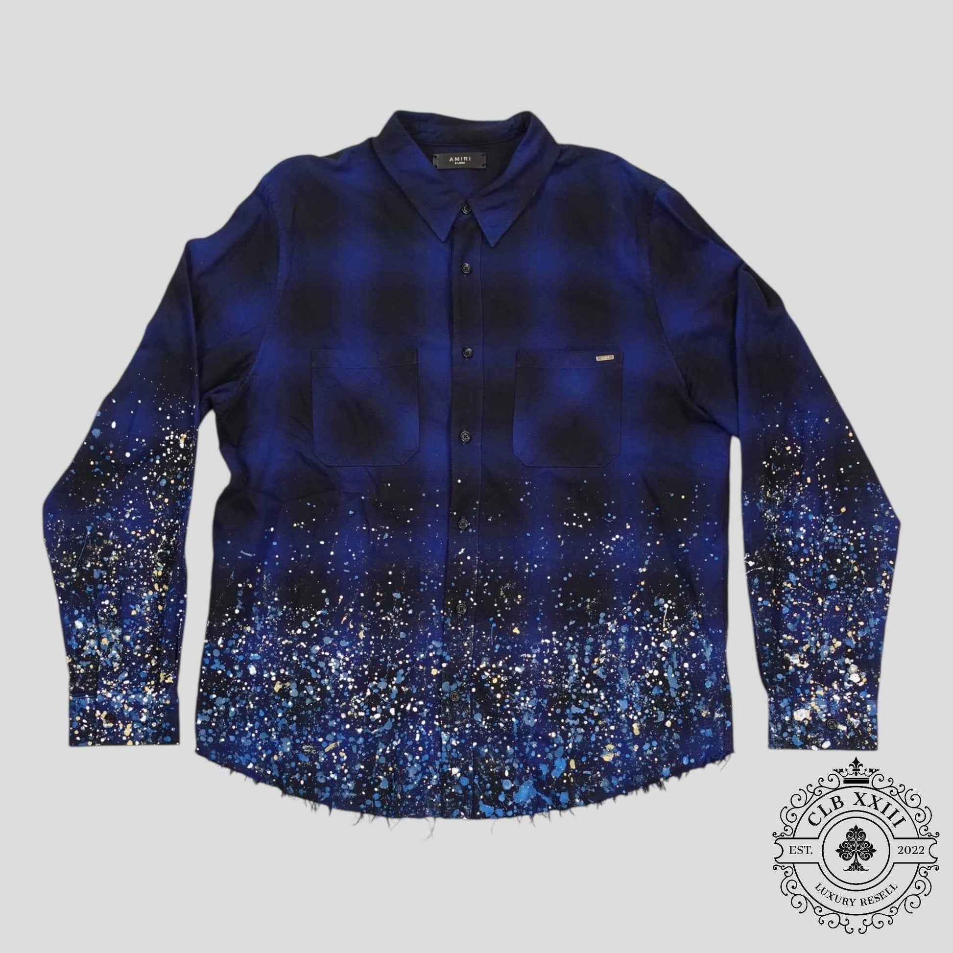 Amiri Crystal Painter Plaid Button Up in Blue
