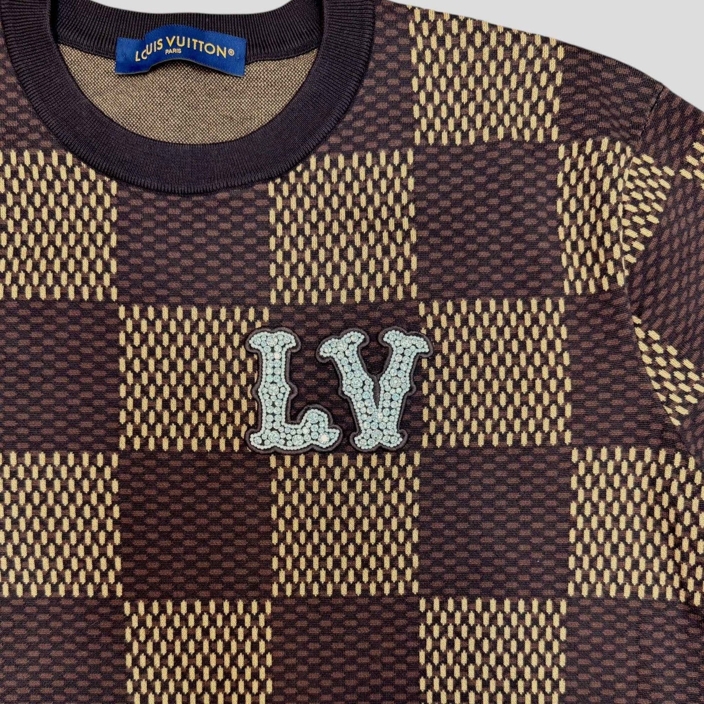 Louis Vuitton Damier Short-Sleeved Crewneck With LV Crystal Patch