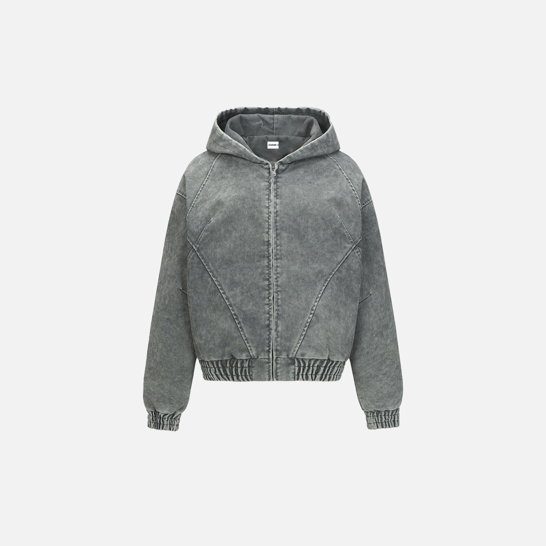 Vintage Distressed Zip-Up Hooded Washed Sweatshirt - Luxuryurbanwear
