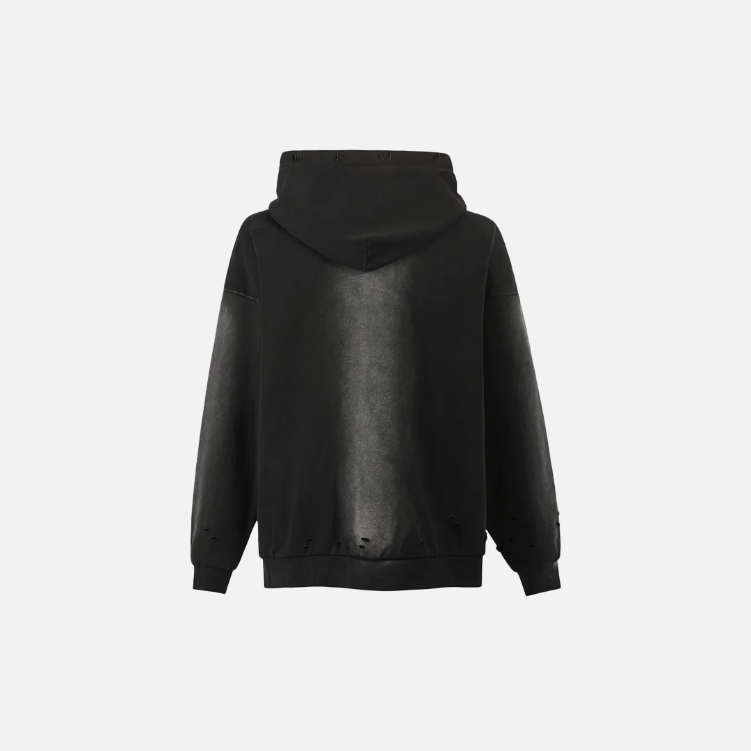 Distressed Ripped Embroidery Hooded Sweatshirt - Luxuryurbanwear