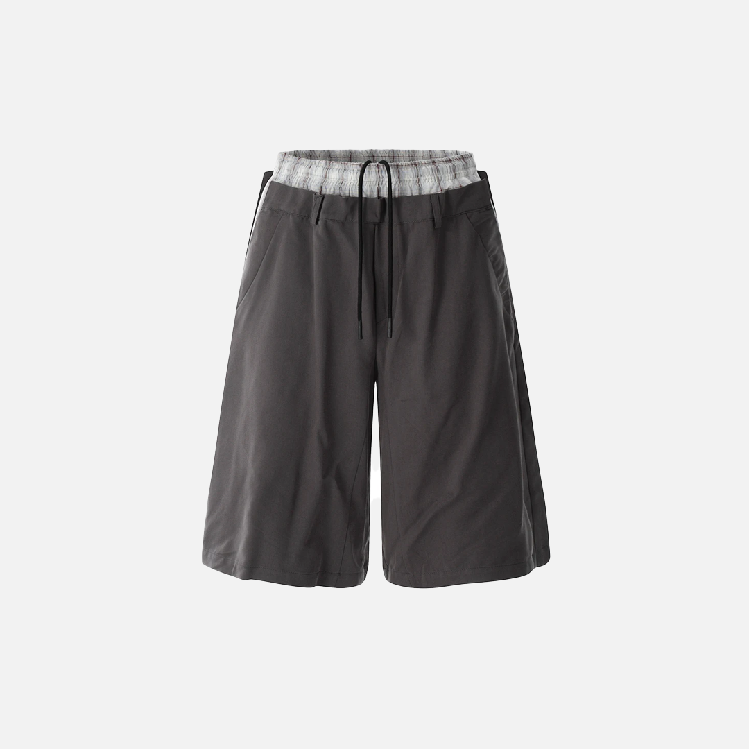 Plaid Patchwork Fake Two Pieces Elastic Waist Short - Luxuryurbanwear