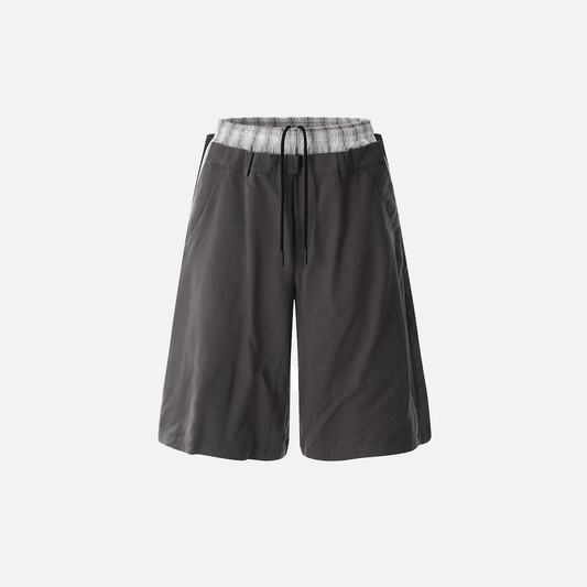 Plaid Patchwork Fake Two Pieces Elastic Waist Short - Luxuryurbanwear