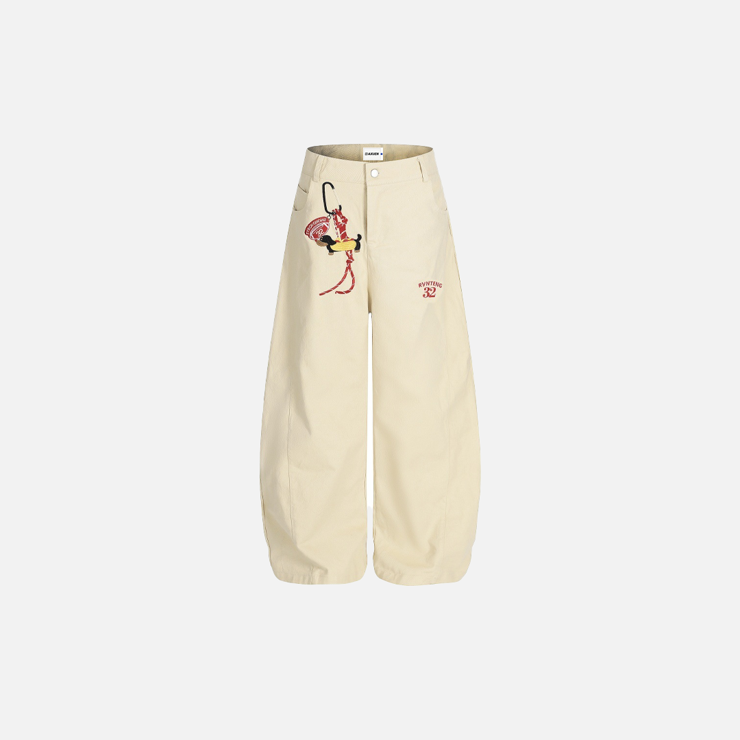 Cool Cartoon Embroidered Wide Leg Casual Pants - Luxuryurbanwear