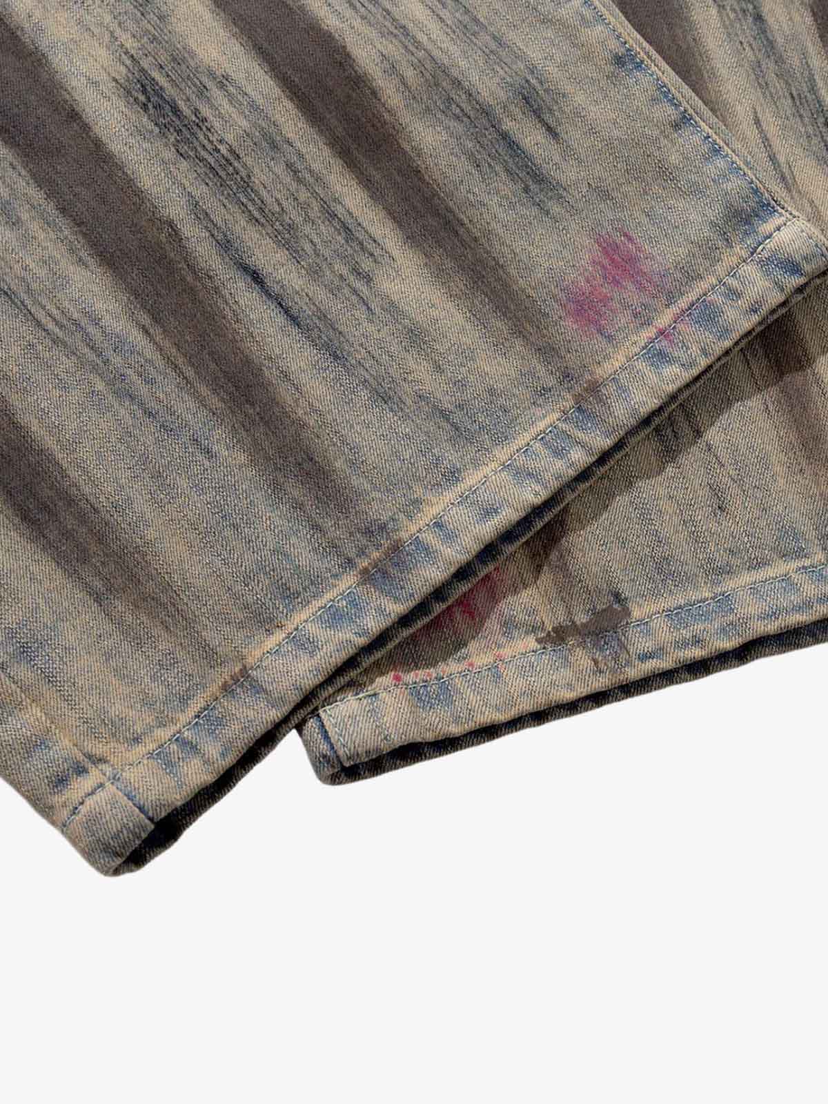 Retro Washed Brushstroke Baggy Jeans - Luxuryurbanwear
