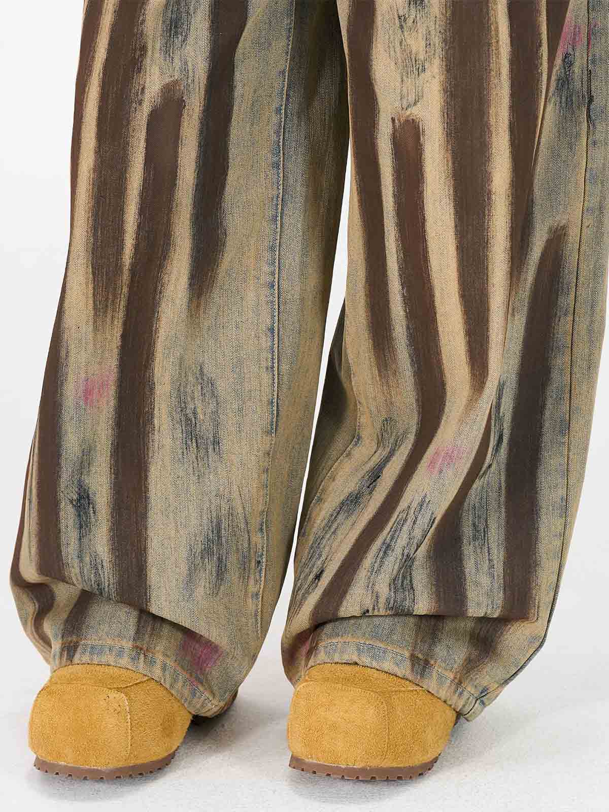 Retro Washed Brushstroke Baggy Jeans - Luxuryurbanwear