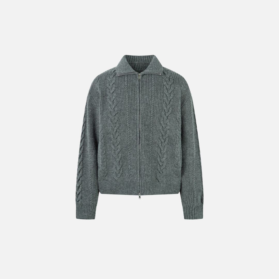 Trendy Twisted Texture Zipper Knit Cardigan - Luxuryurbanwear