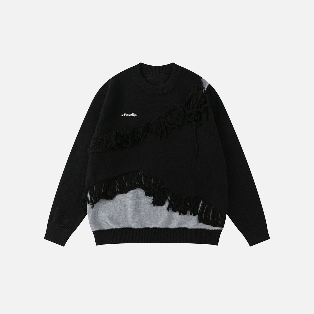 Trendy Loose Fit Ripped Crewneck Sweater - Luxuryurbanwear