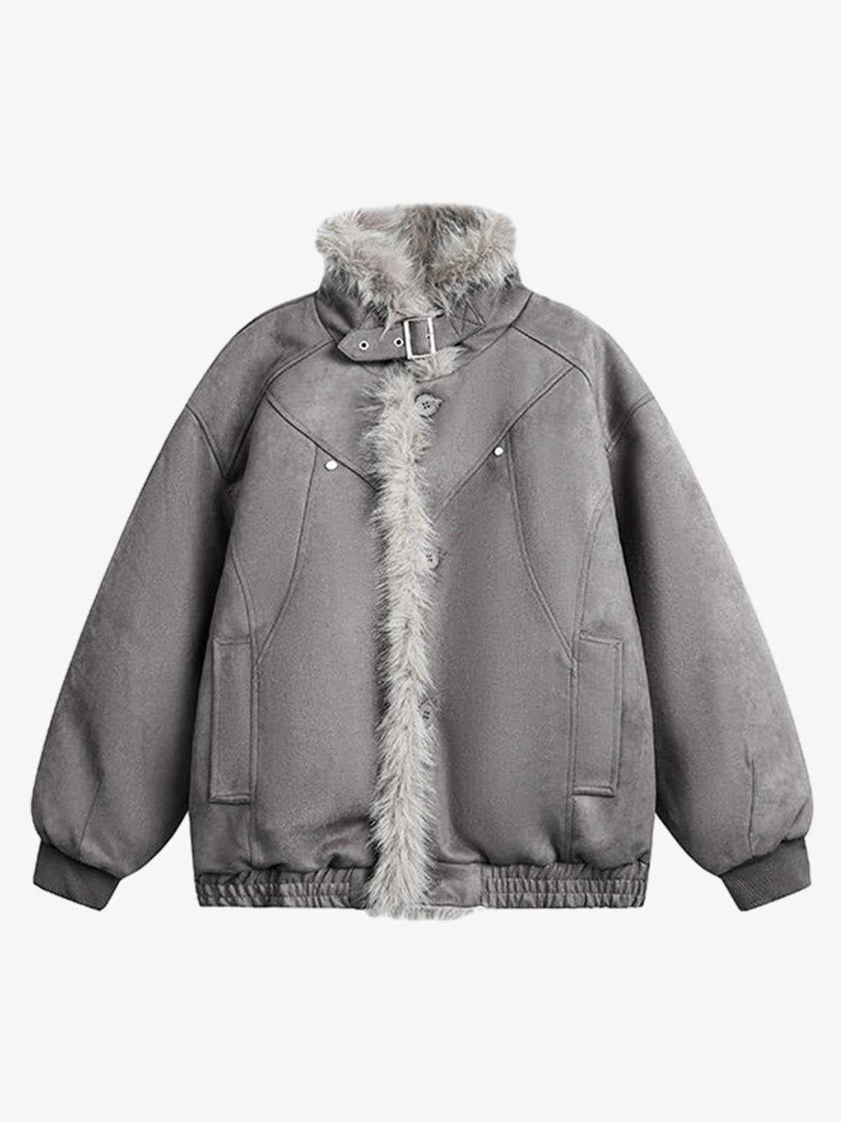 Vintage Faux Fur Trimmed Suede Padded Bomber Jacket