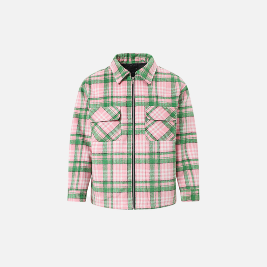 Breathable Hip Hop Retro Plaid Zip-Up Shirt - Luxuryurbanwear