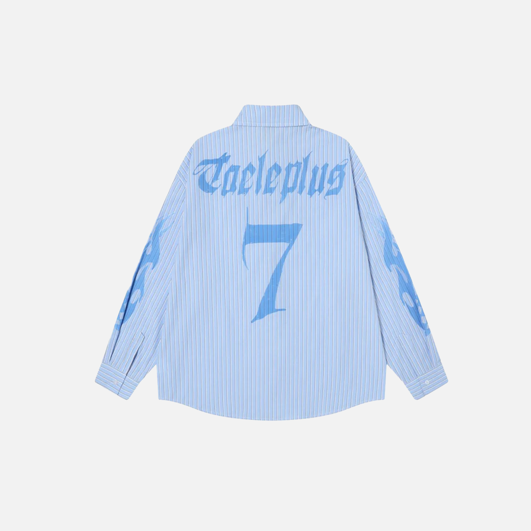 Casual Striped Letter Print Long Sleeve Shirt - Luxuryurbanwear