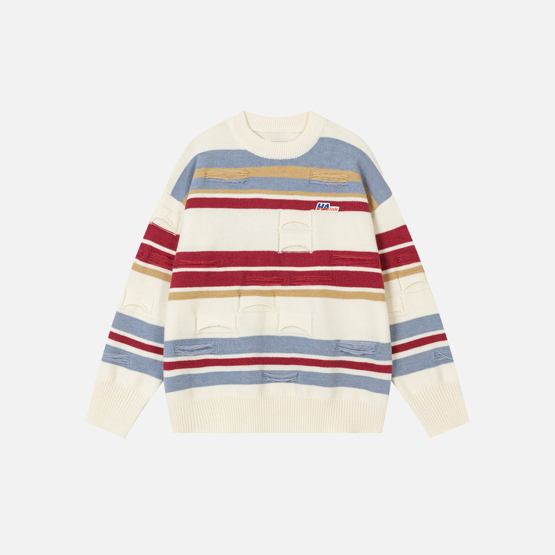 Winter Stylish Contrast Stripe Crewneck Sweater - Luxuryurbanwear