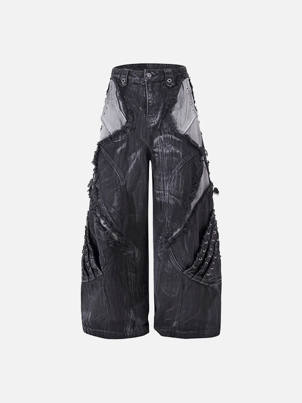 Vintage Ripped Washed Patchwork Denim Jeans - Luxuryurbanwear