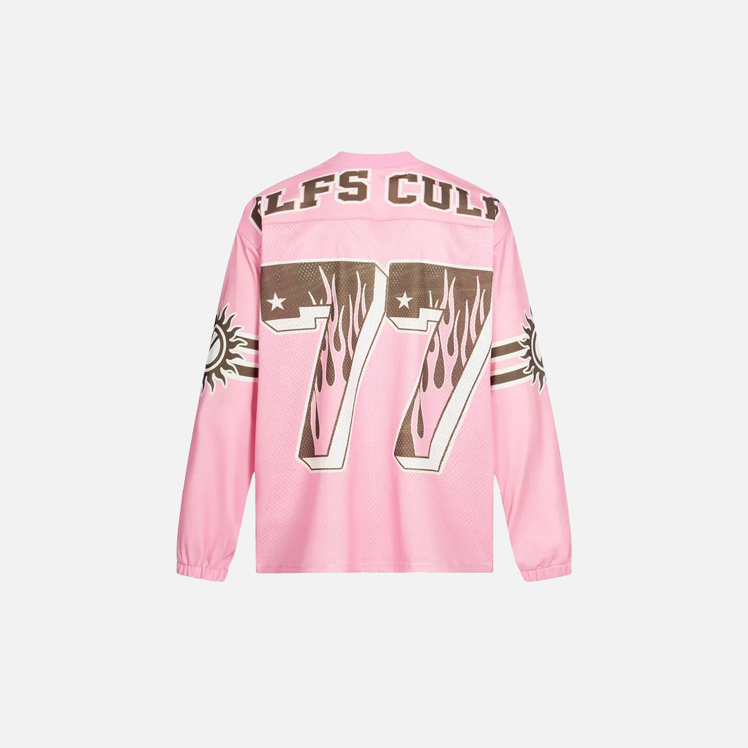 Pink Mesh Jersey Patchwork Long Sleeve Sport T-Shirt - Luxuryurbanwear
