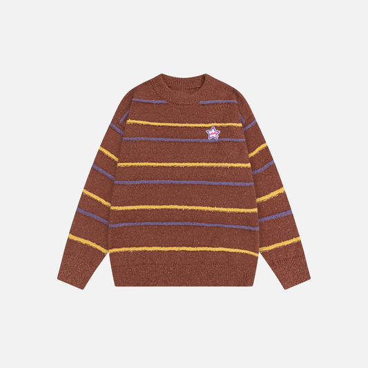 Trendy American Style Striped Crewneck Sweater - Luxuryurbanwear