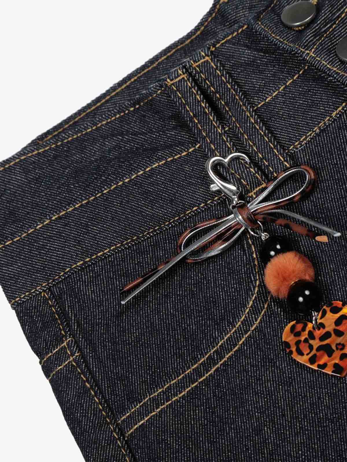 Studded Cross Pattern Wide Leg Denim Jeans - Luxuryurbanwear