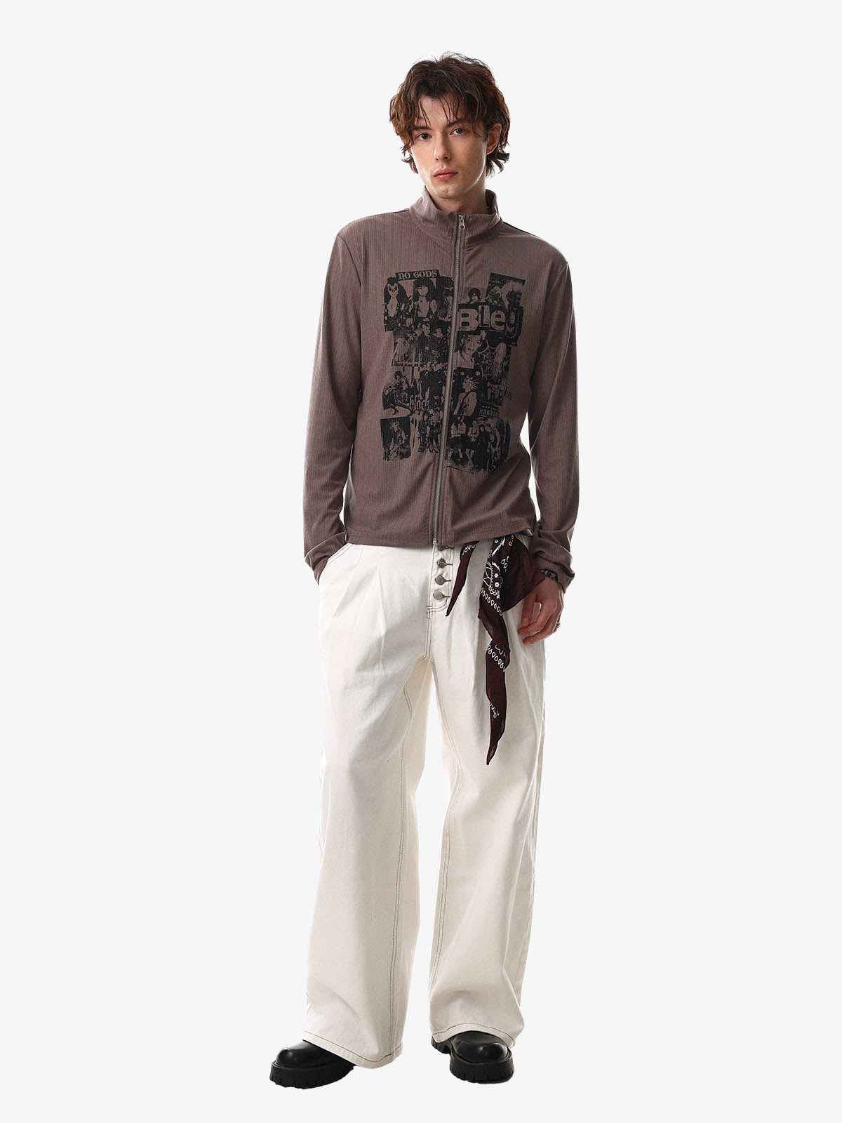 Retro Punk Print Knit Cardigan Long Sleeve Top