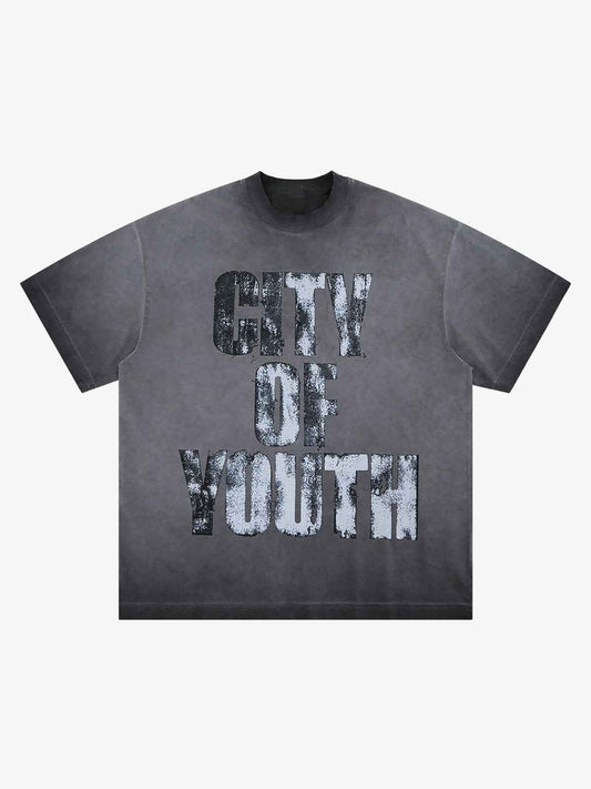 Vintage Gradient Spray Letter Print T-Shirt