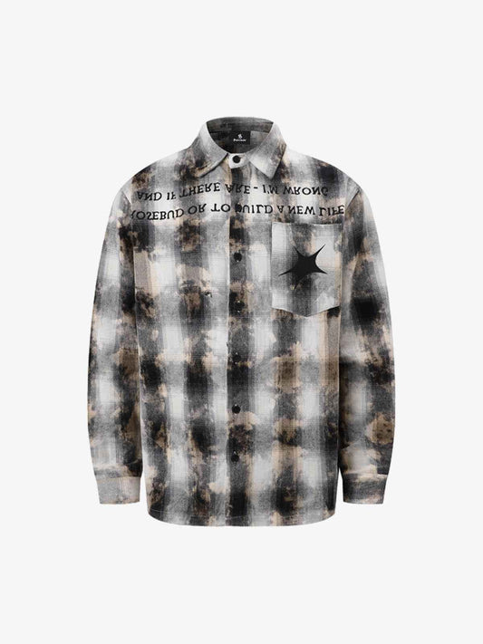 Streetwear Washed Distressed Plaid Long Sleeve Shirt