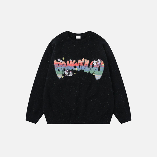Y2k Retro Colorful Letter Round Neck Sweater - Luxuryurbanwear