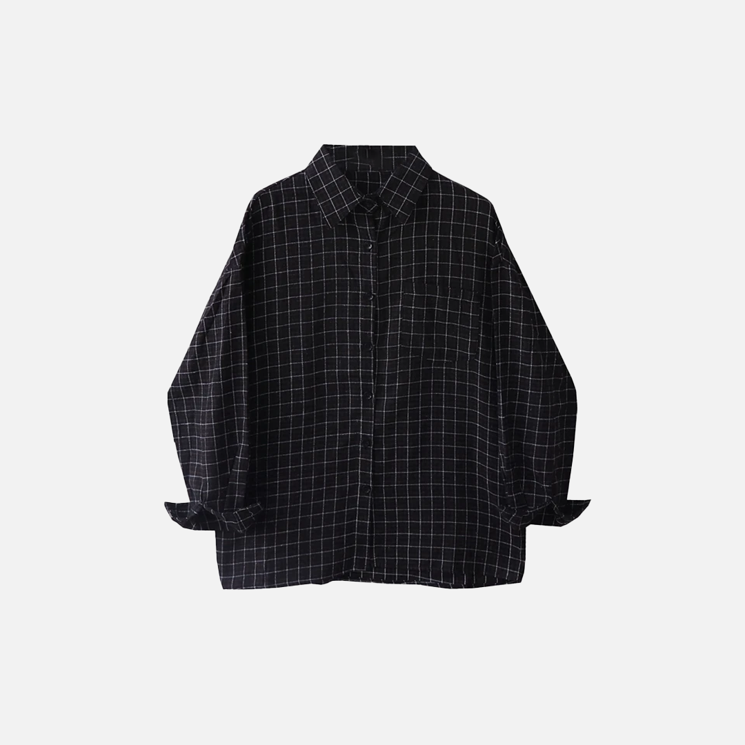 Trendy Korean Style Lapel Plaid Long Sleeve Shirt - Luxuryurbanwear
