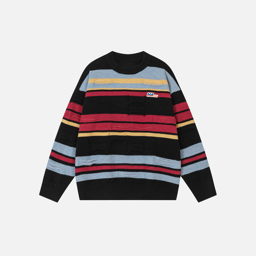Winter Stylish Contrast Stripe Crewneck Sweater - Luxuryurbanwear