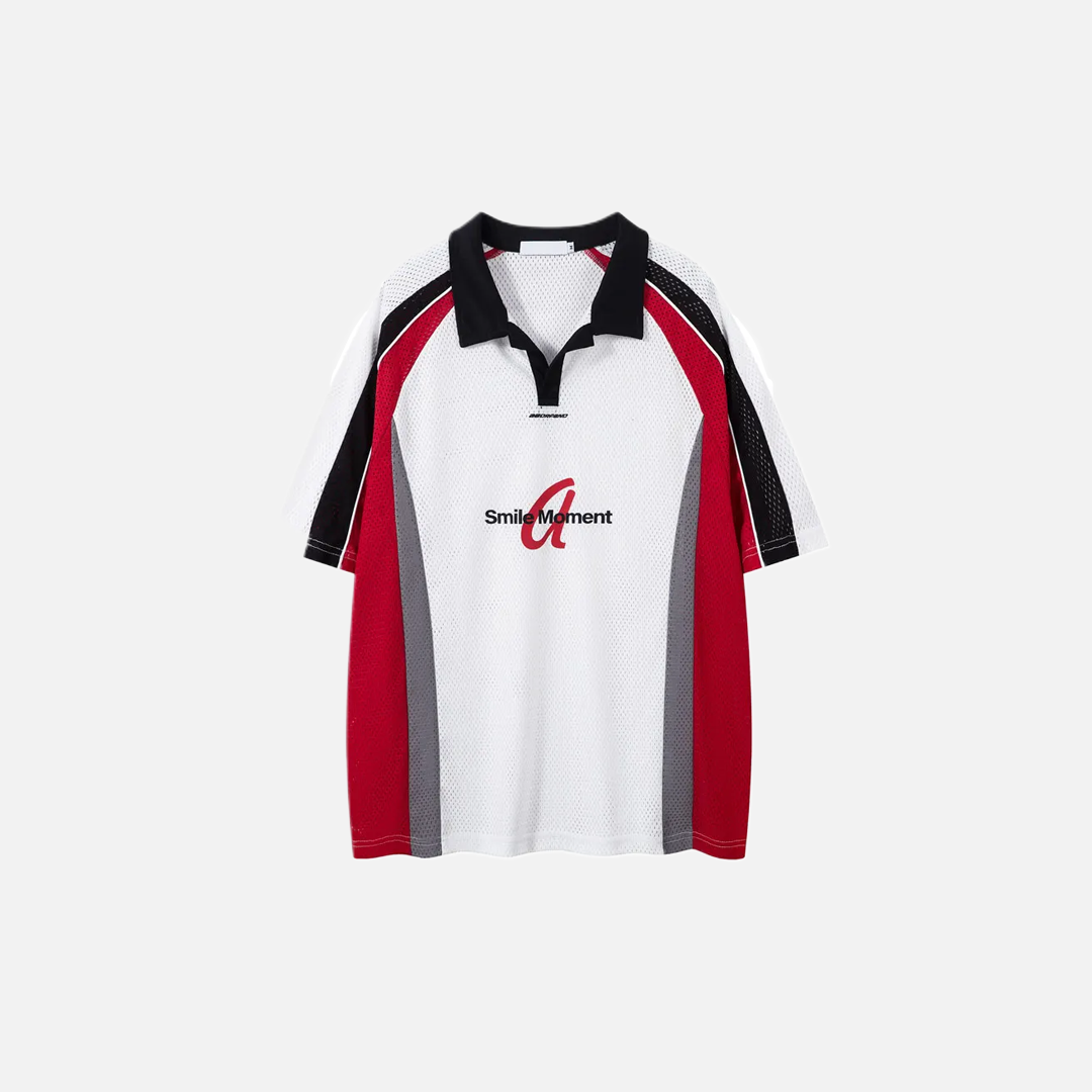 Retro Patchwork Graphic Mesh Jersey Polo Sport T-Shirt - Luxuryurbanwear