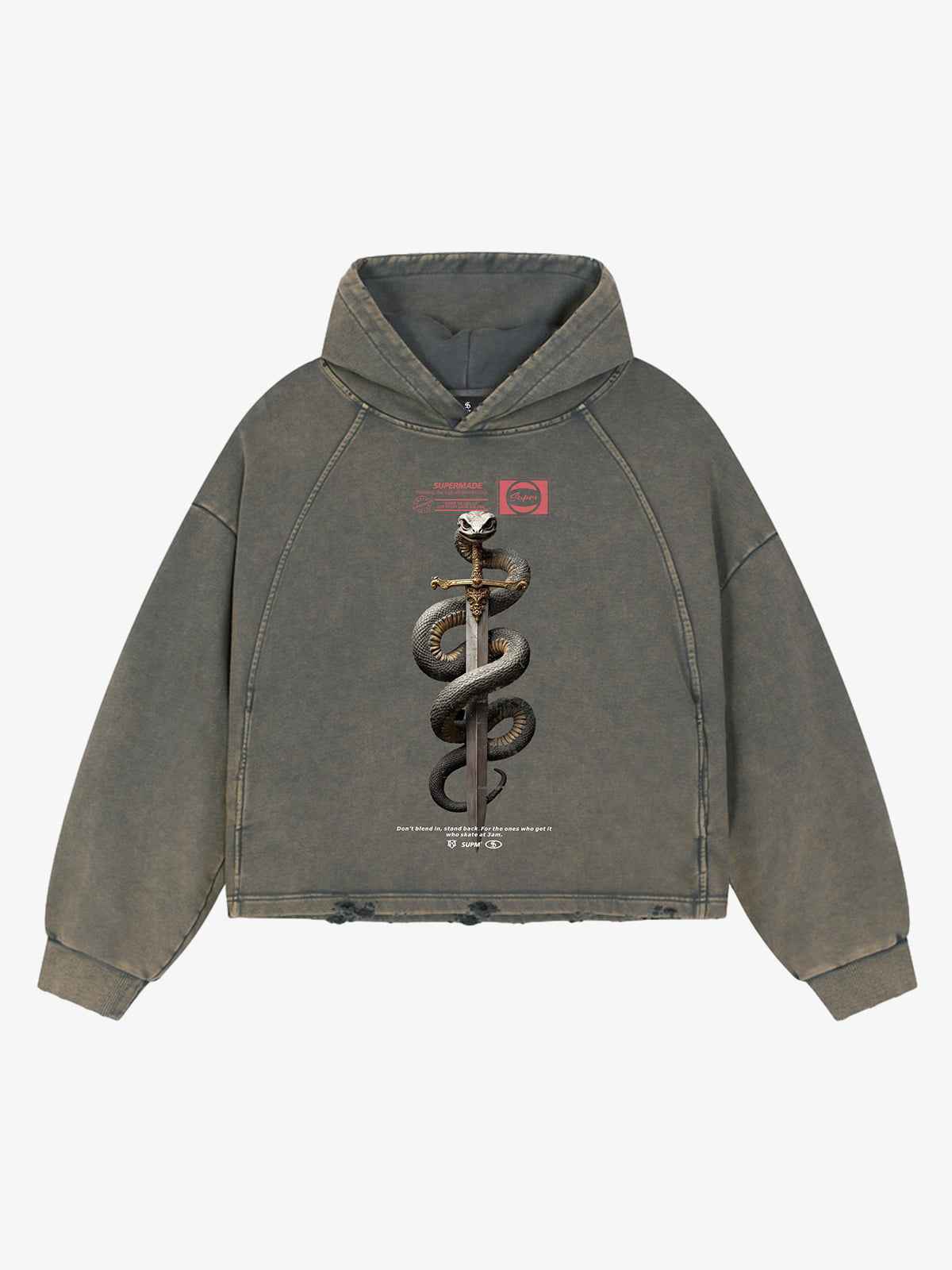 Vintage Washed Snake Staff Graphic Hoodie