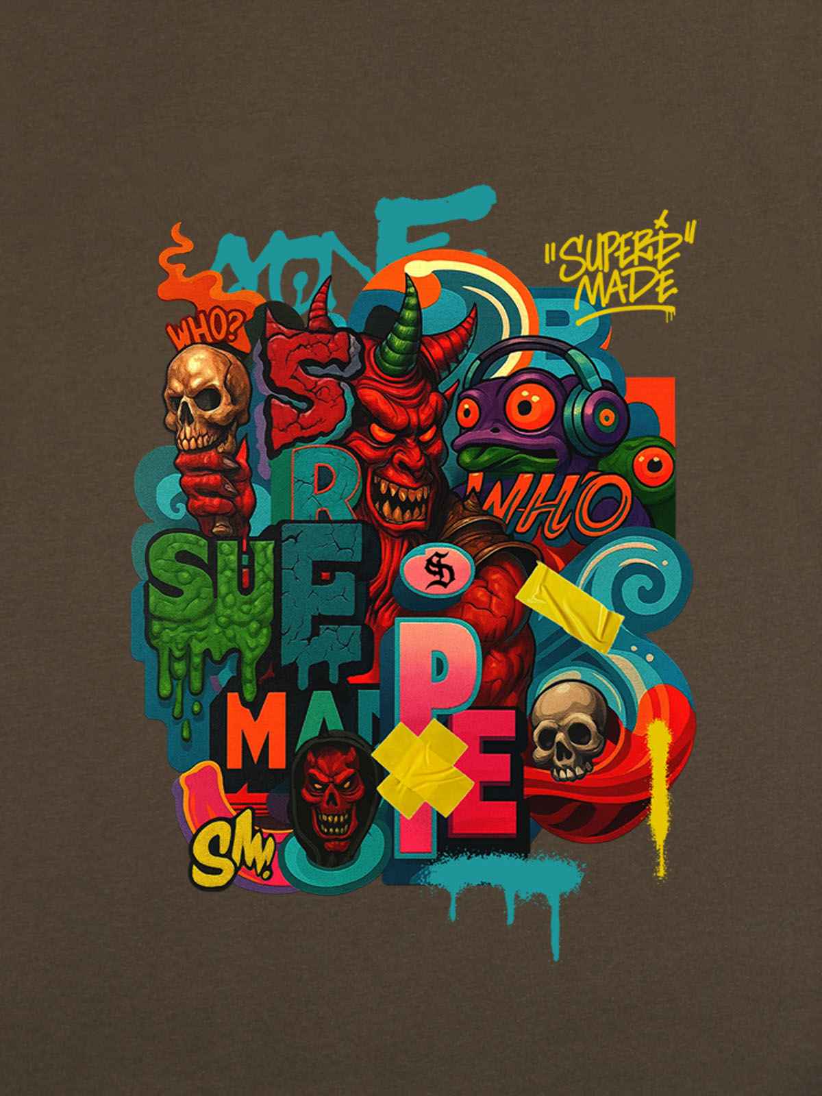 Trendy Multicolor Graffiti Skull Graphic T-Shirt