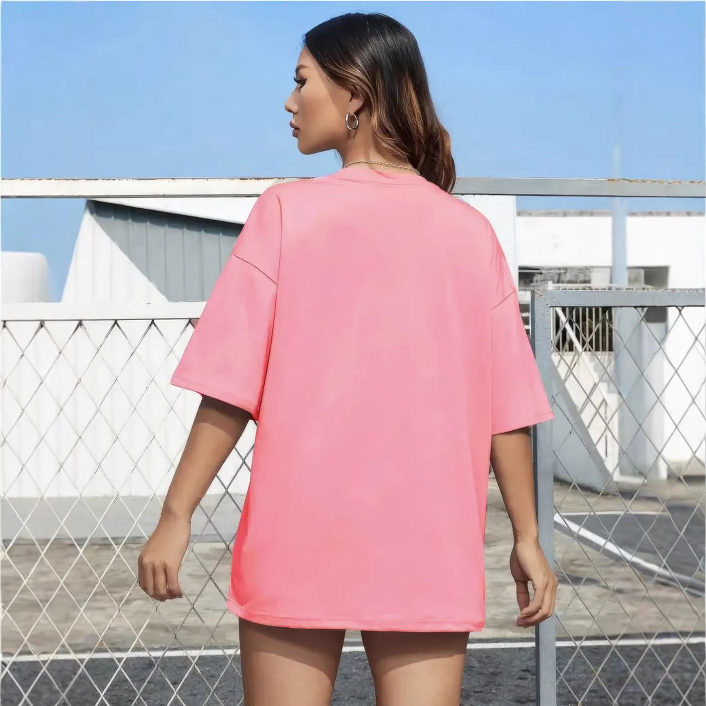 Love pattern round neck short sleeved loose top for women