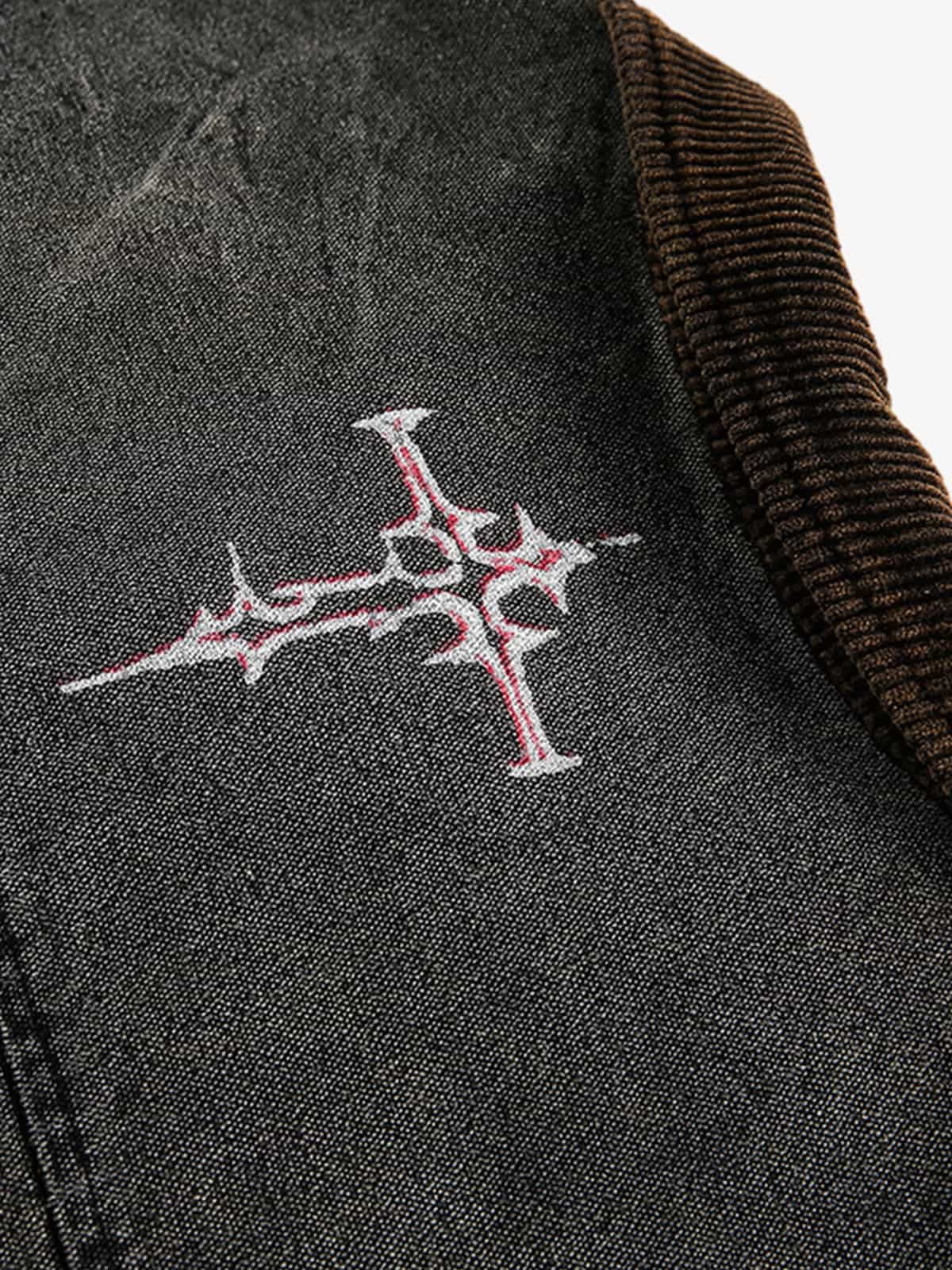 Washed And Distressed Dark Graffiti Patchwork Jacket - Luxuryurbanwear