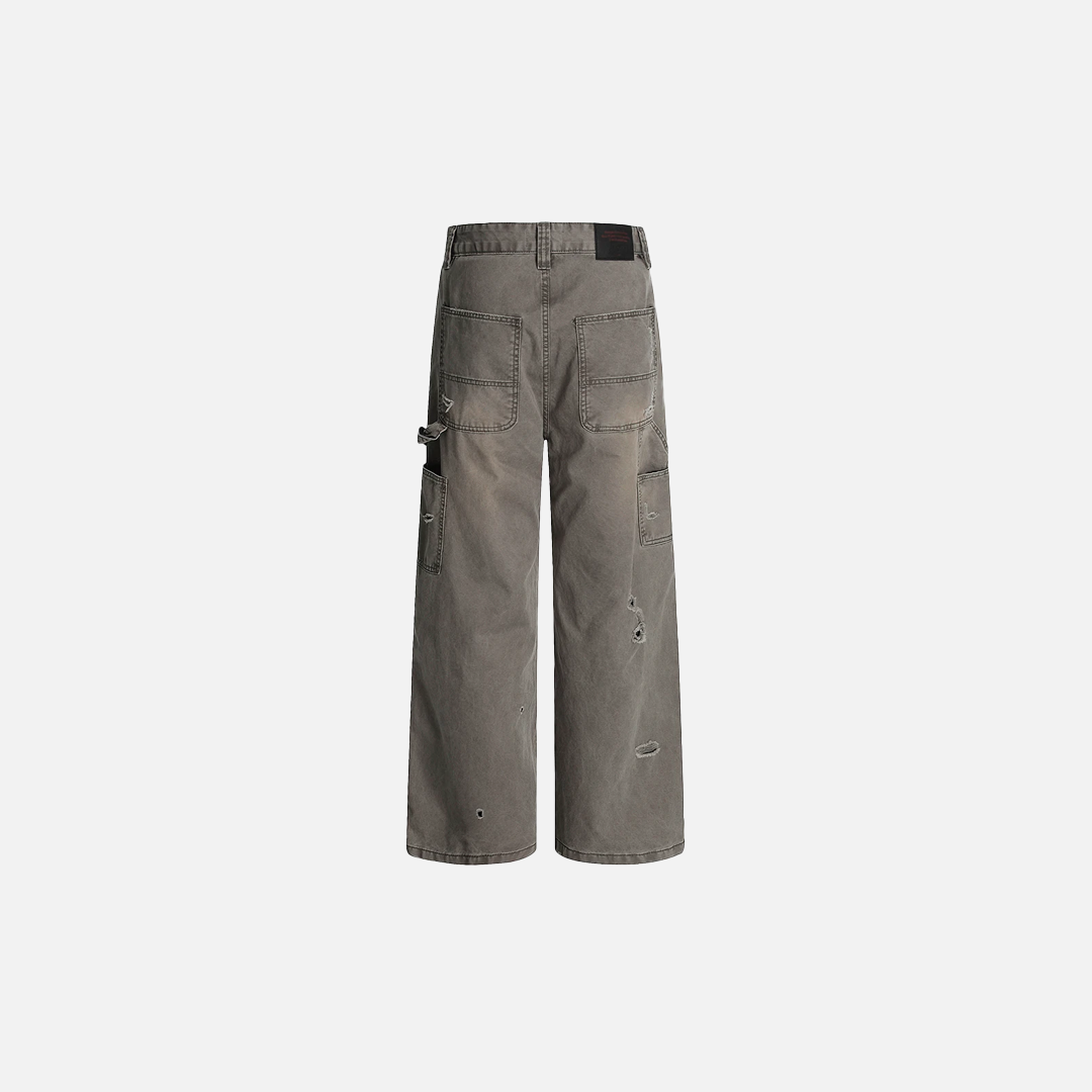 Streetwear Carpenter Washed Distressed Cargo Jeans - Luxuryurbanwear