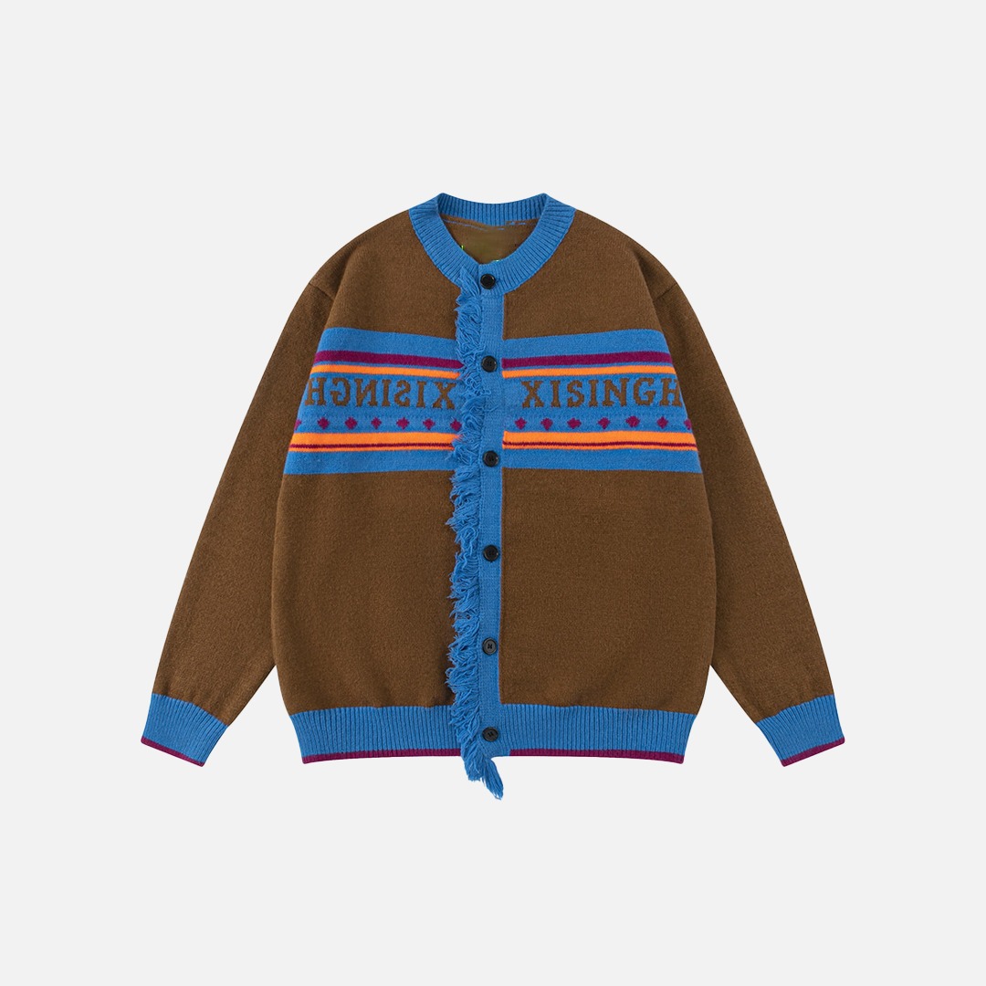 Comfortable Vintage Jacquard Crewneck Cardigan - Luxuryurbanwear