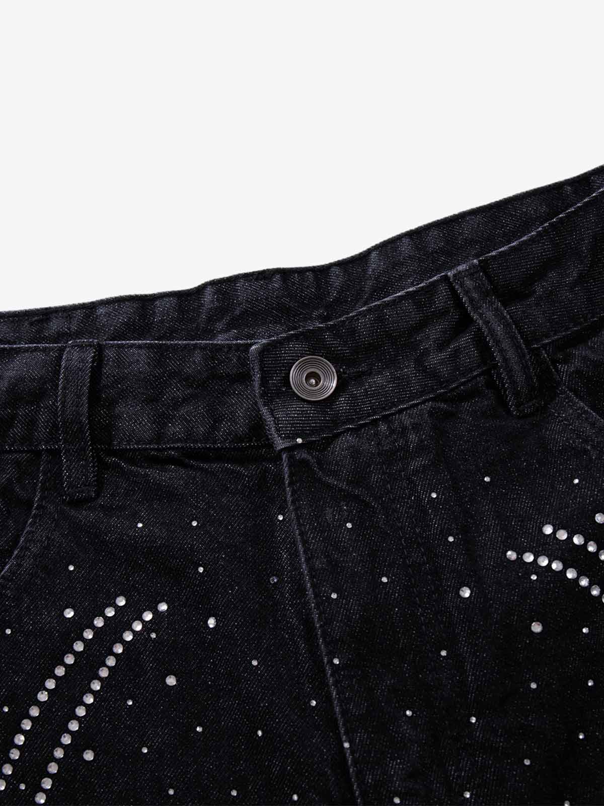 Star Rhinestone Embellished Baggy Jeans - Luxuryurbanwear