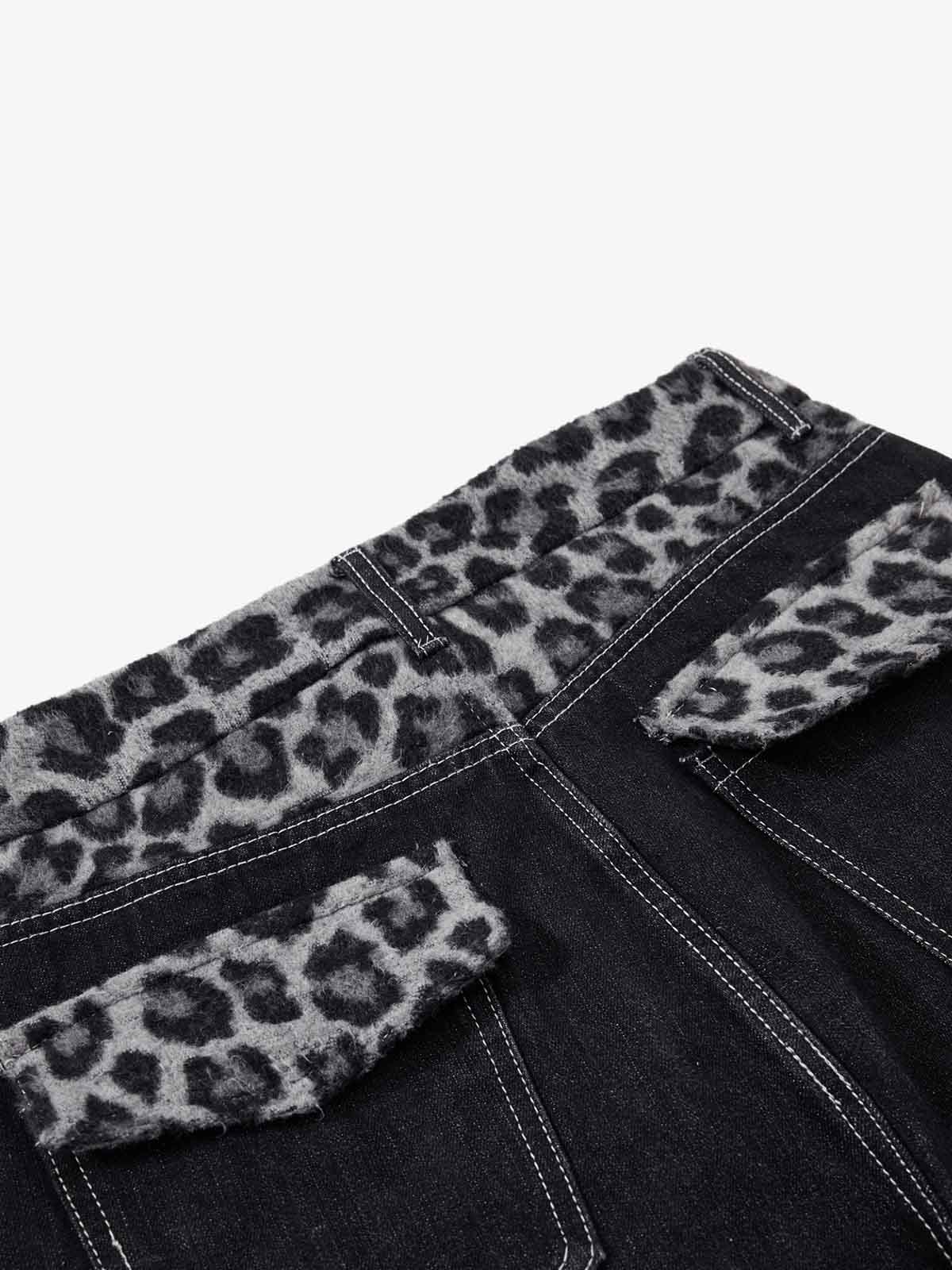 Vintage Leopard Print Waistband Patch Baggy Jeans - Luxuryurbanwear