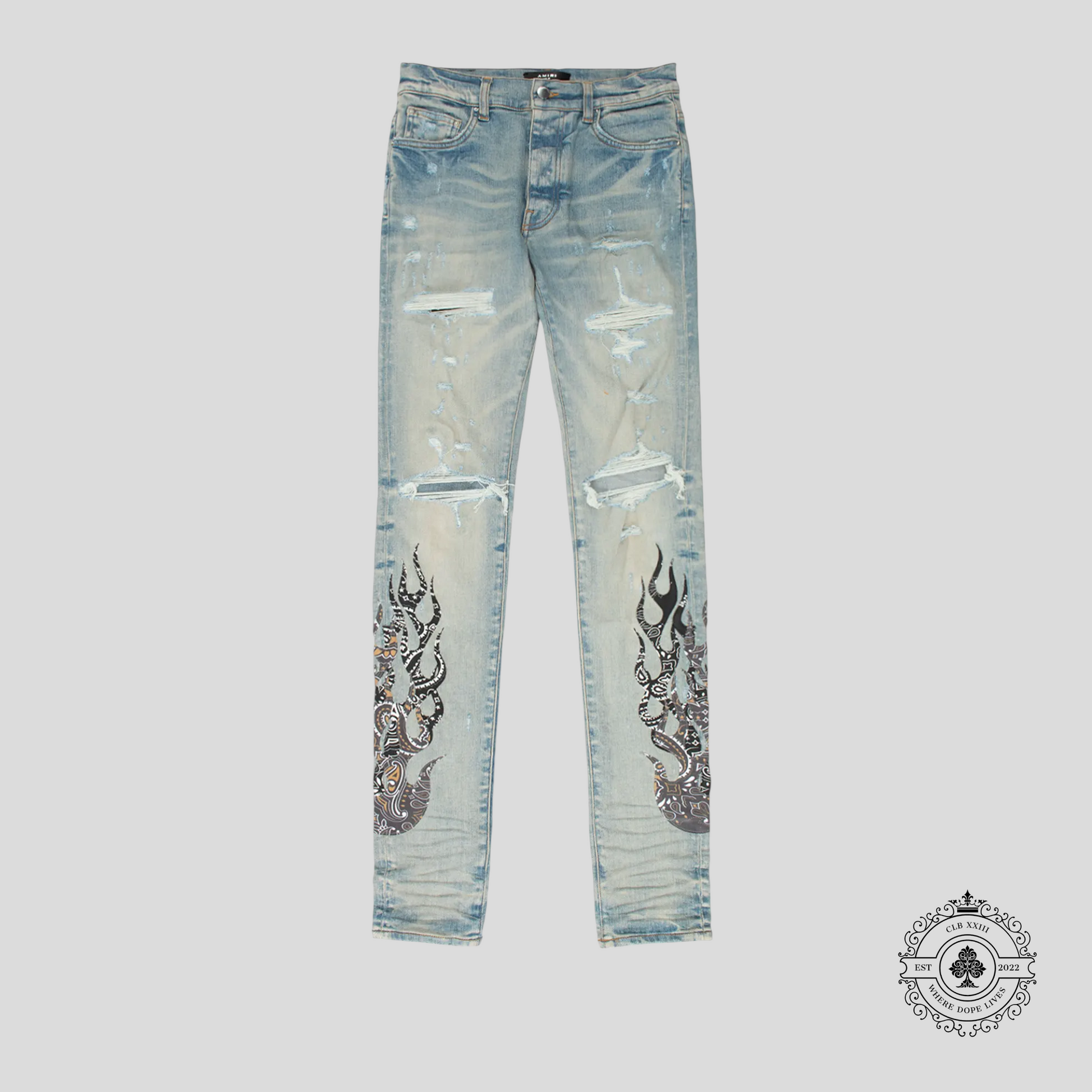 Amiri Bandana Flame Jeans in Clay Indigo / Black
