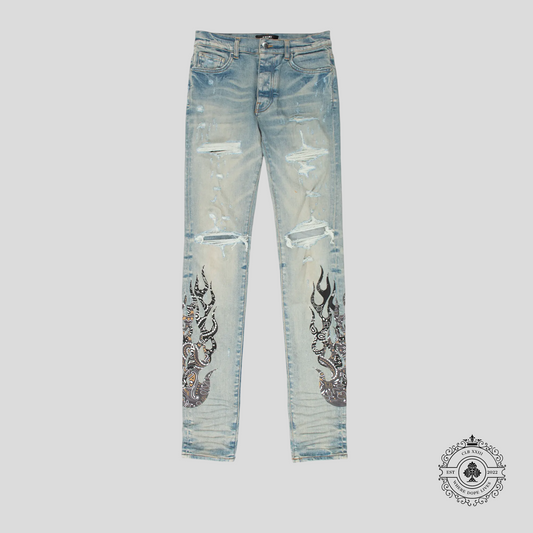 Amiri Bandana Flame Jeans in Clay Indigo / Black