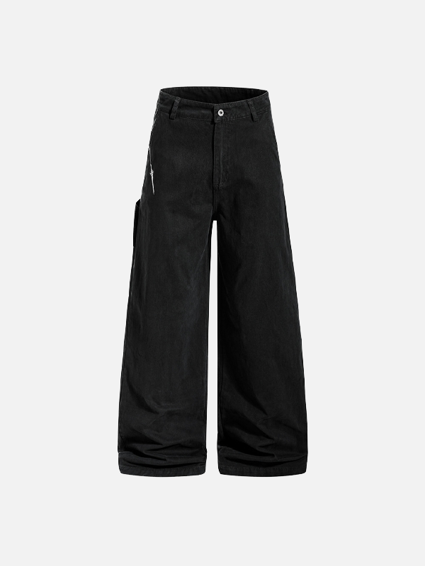 Workwear Embroidered Wide Leg Cargo Pants - Luxuryurbanwear