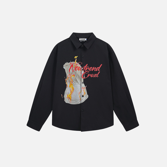 Creative Flame Print Loose Long Sleeve Shirt - Luxuryurbanwear
