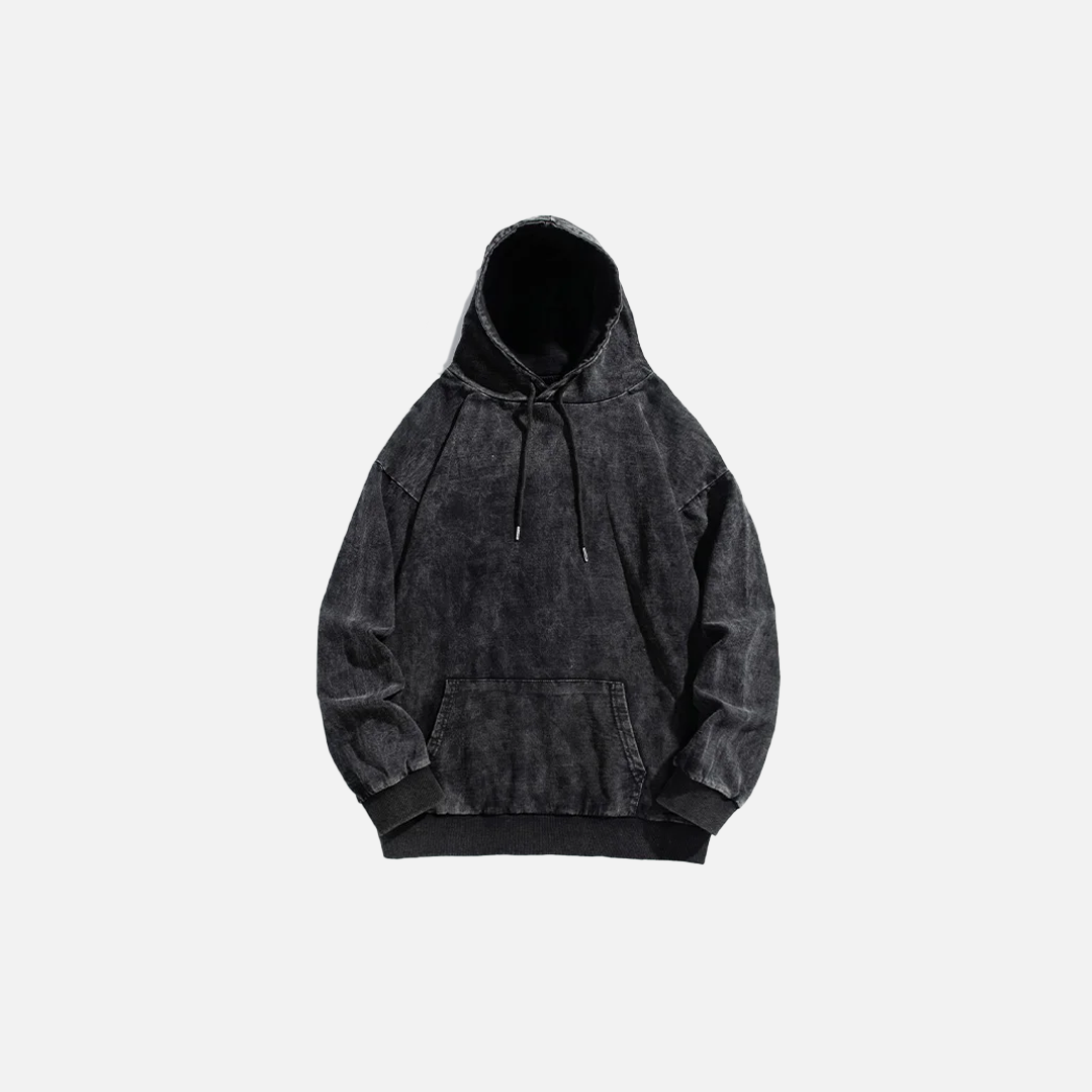 Streetwear Retro Tie-Dyed Washed Black Hoodie - Luxuryurbanwear