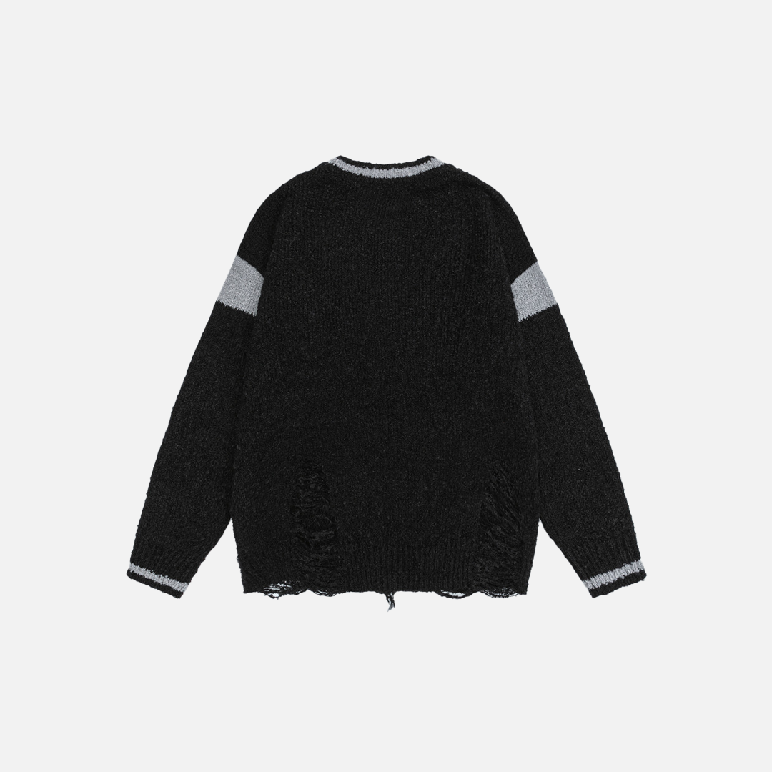 Cozy Ripped Star Printed Crewneck Sweater - Luxuryurbanwear